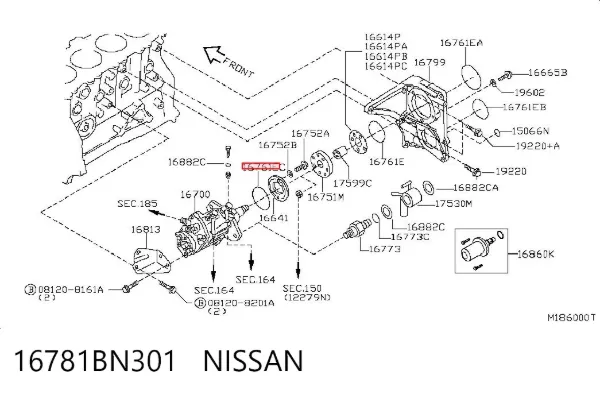 Compactador da bomba de combustível 16781BN301 Nissan/Infiniti