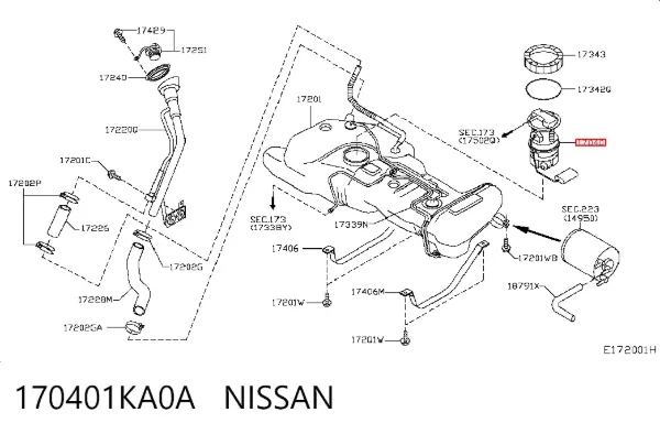 Módulo de bomba de combustível com sensor do nível de combustível 170401KA0A Nissan/Infiniti