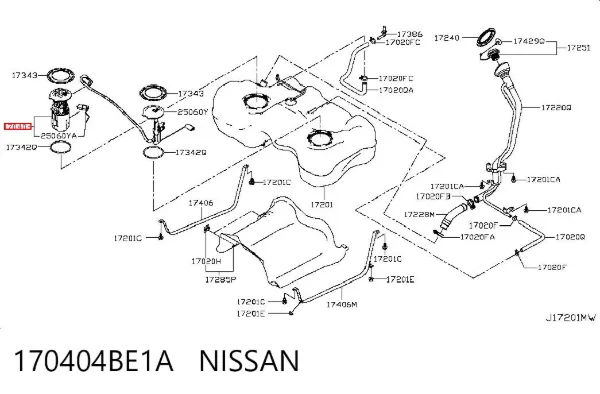 Carcaça do módulo da bomba de combustível 170404BE1A Nissan/Infiniti