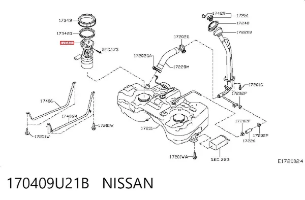 Módulo de bomba de combustível com sensor do nível de combustível 170409U21B Nissan/Infiniti