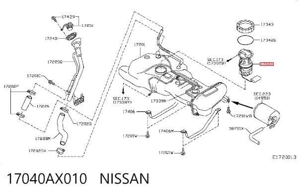 Módulo de bomba de combustível com sensor do nível de combustível 17040AX010 Nissan/Infiniti