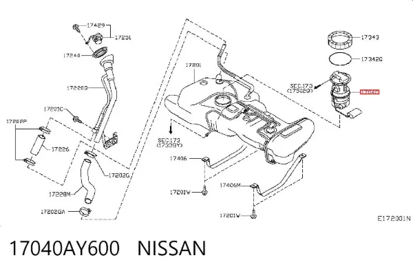 Módulo de bomba de combustível com sensor do nível de combustível 17040AY600 Nissan/Infiniti