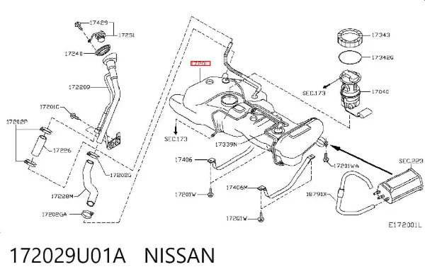 Tanque de combustível 172029U01A Nissan/Infiniti