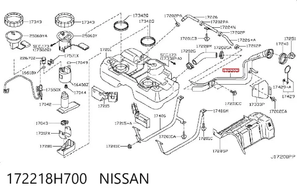 Gargalo de enchimento do tanque de combustível 172218H700 Nissan/Infiniti