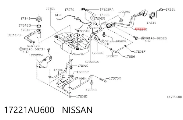 Gargalo de enchimento do tanque de combustível 17221AU600 Nissan/Infiniti