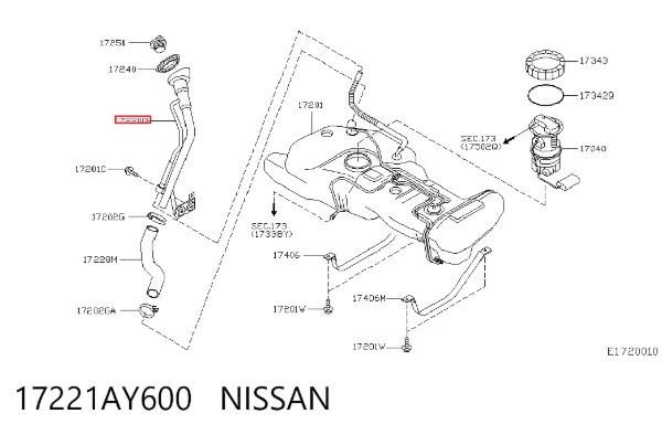 Gargalo de enchimento do tanque de combustível 17221AY600 Nissan/Infiniti