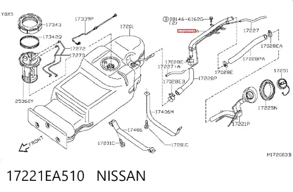 Gargalo de enchimento do tanque de combustível 17221EA510 Nissan/Infiniti