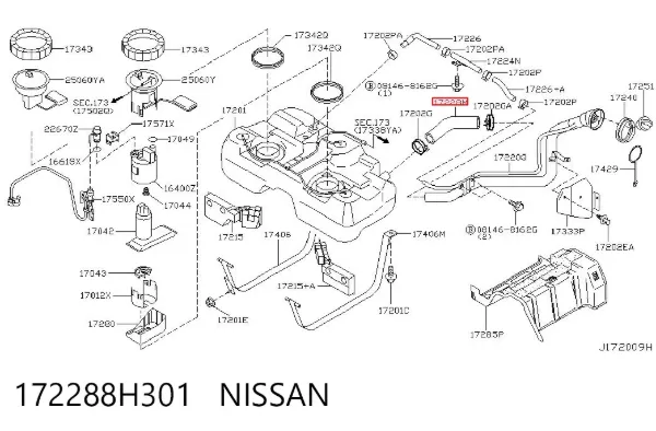 Gargalo de enchimento do tanque de combustível 172288H301 Nissan/Infiniti