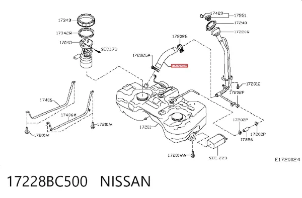 Gargalo de enchimento do tanque de combustível 17228BC500 Nissan/Infiniti