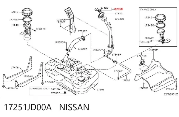 Tampa (tampão) do tanque de combustível 17251JD00A Nissan/Infiniti
