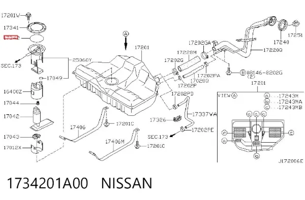 Vedante de sensor do nível de combustível/da bomba de combustível (tanque de combustível) 1734201A00 Nissan/Infiniti