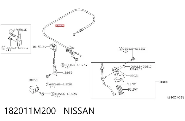 Cabo/pedal de gás (de acelerador) 182011M200 Nissan/Infiniti