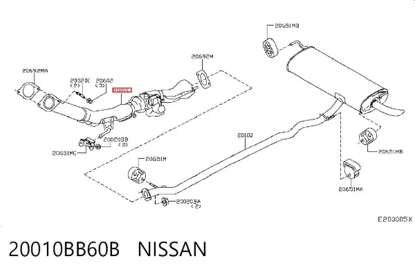 Silenciador, parte dianteira 20010BB60B Nissan/Infiniti