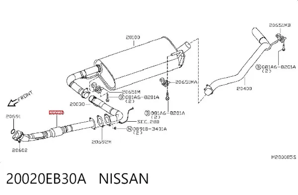 Silenciador, parte dianteira 20020EB30A Nissan/Infiniti