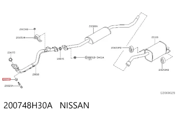 Mola de parafuso de fixação de tubo coletor 200748H30A Nissan/Infiniti