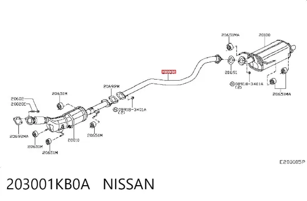 Silenciador, parte central 203001KB0A Nissan/Infiniti