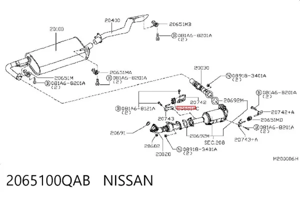 Consola de coxim traseiro do silenciador 2065100QAB Nissan/Infiniti