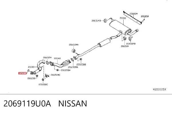 Anel de tubo de admissão do silenciador 2069119U0A Nissan/Infiniti