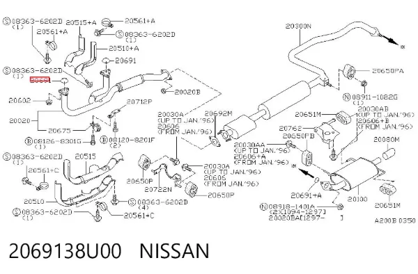 Anel de tubo de admissão do silenciador 2069138U00 Nissan/Infiniti