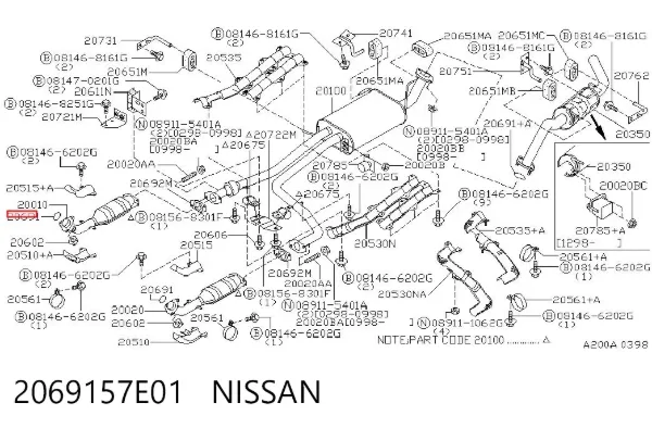 Vedante de tubo de admissão do silenciador 2069157E01 Nissan/Infiniti