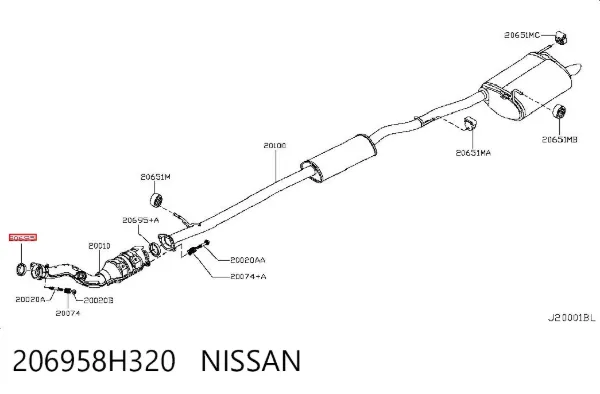 Anel de tubo de admissão do silenciador 206958H320 Nissan/Infiniti