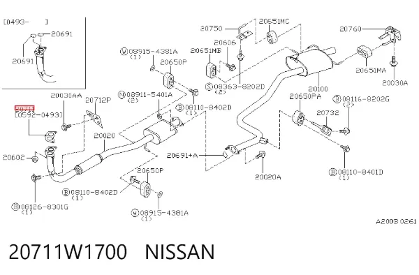 Vedante de tubo de admissão do silenciador 20711W1700 Nissan/Infiniti