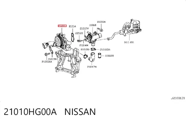 Bomba de água (bomba) de esfriamento 21010HG00A Nissan/Infiniti