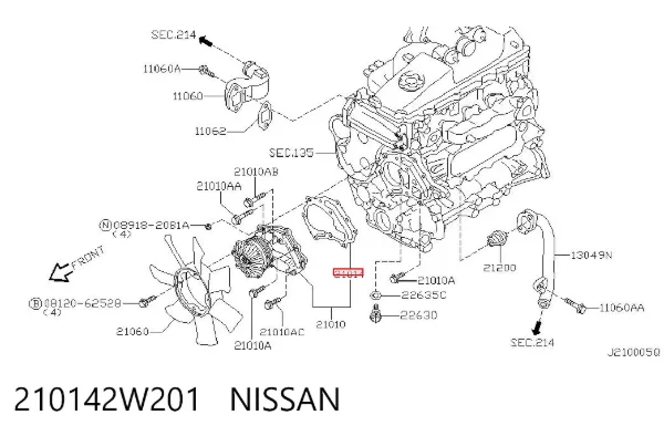 Vedante de bomba de água 210142W201 Nissan/Infiniti