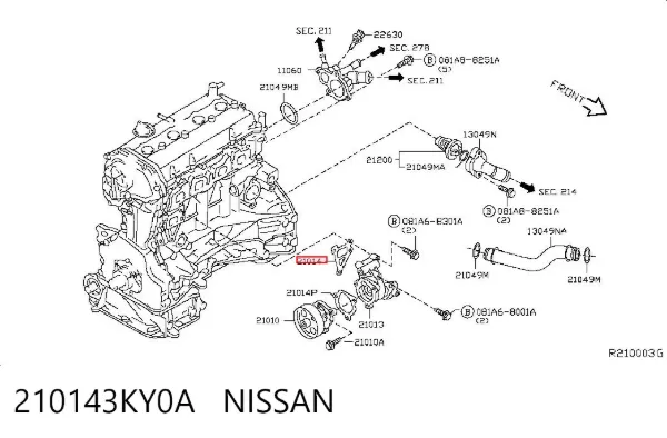 Vedante de bomba de água 210143KY0A Nissan/Infiniti