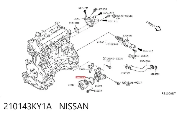 Vedante de bomba de água 210143KY1A Nissan/Infiniti