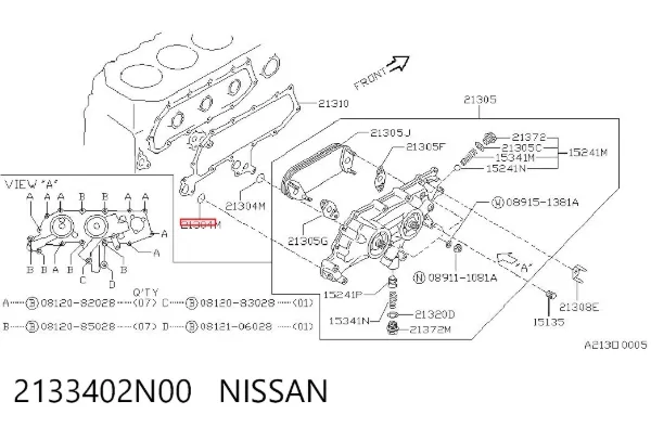 Vedante de adaptador do filtro de óleo 2133402N00 Nissan/Infiniti