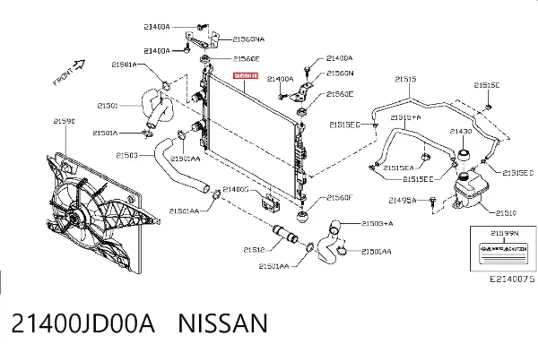 Radiador de esfriamento de motor 21400JD00A Nissan/Infiniti