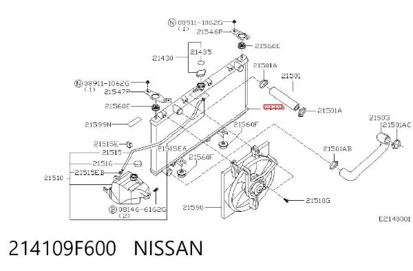 Radiador de esfriamento de motor 214109F600 Nissan/Infiniti