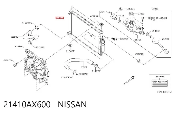 Radiador de esfriamento de motor 21410AX600 Nissan/Infiniti