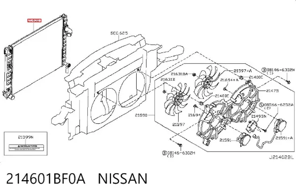 Radiador de esfriamento de motor 214601BF0A Nissan/Infiniti