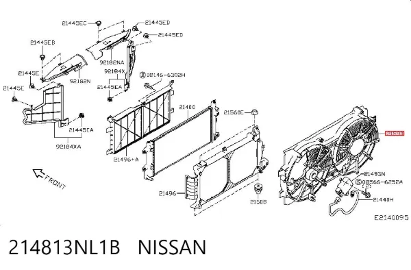 Difusor do radiador de aparelho de ar condicionado, montado com roda de aletas e o motor 214813NL1B Nissan/Infiniti