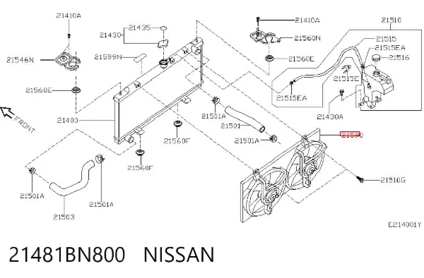 Difusor do radiador de esfriamento, montado com motor e roda de aletas 21481BN800 Nissan/Infiniti
