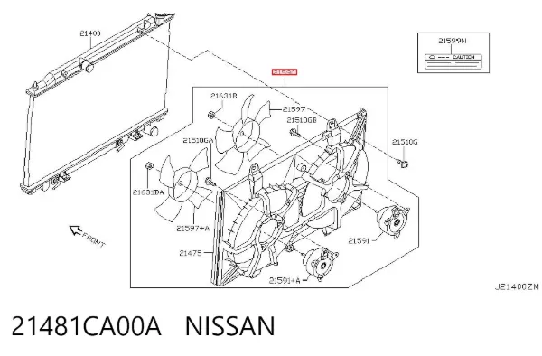 Ventilador elétrico de esfriamento montado (motor + roda de aletas) Nissan Murano Z50
