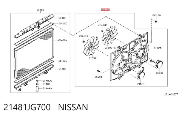 Difusor do radiador de esfriamento, montado com motor e roda de aletas 21481JG700 Nissan/Infiniti