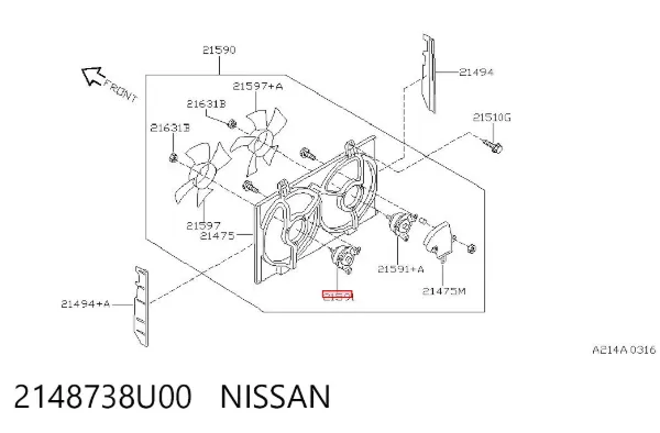 Motor esquerdo de ventilador do sistema de esfriamento 2148738U00 Nissan/Infiniti