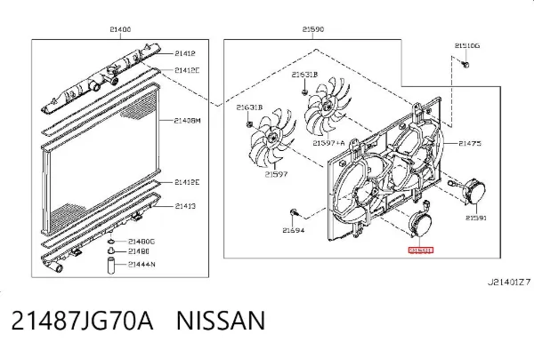 Motor de ventilador do sistema de esfriamento 21487JG70A Nissan/Infiniti