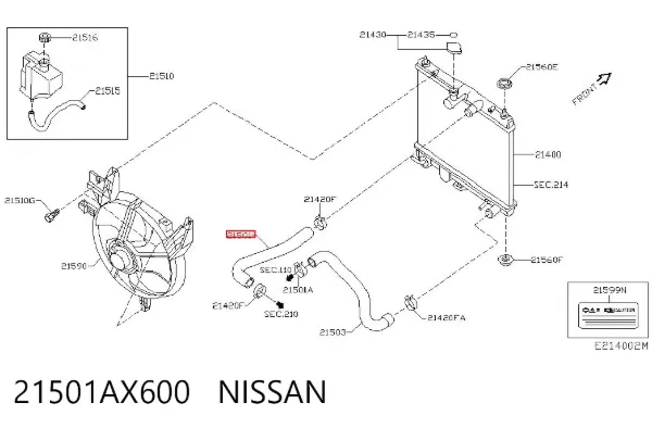 Mangueira (cano derivado) do radiador de esfriamento superior 21501AX600 Nissan/Infiniti