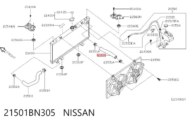 Mangueira (cano derivado) do radiador de esfriamento superior 21501BN305 Nissan/Infiniti