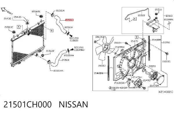 Mangueira (cano derivado) do radiador de esfriamento superior 21501CH000 Nissan/Infiniti