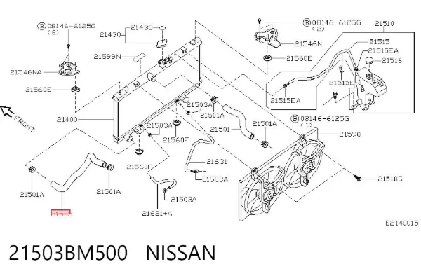 Mangueira (cano derivado) inferior do radiador de esfriamento 21503BM500 Nissan/Infiniti