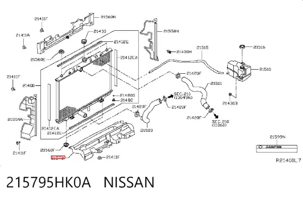 Conduto de ar (defletor) inferior do radiador 215795HK0A Nissan/Infiniti