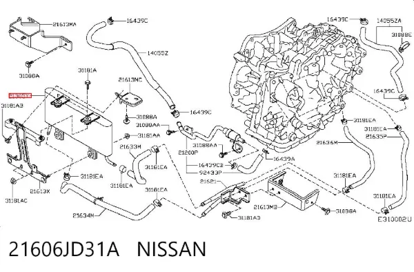 Radiador de esfriamento, Caixa Automática de Mudança 21606JD31A Nissan/Infiniti