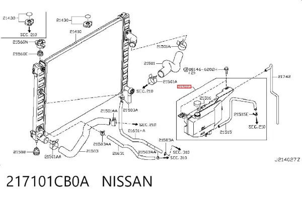 Tanque de expansão do sistema de esfriamento 217101CB0A Nissan/Infiniti