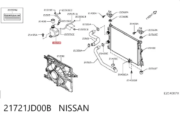 Tanque de expansão do sistema de esfriamento 21721JD00B Nissan/Infiniti