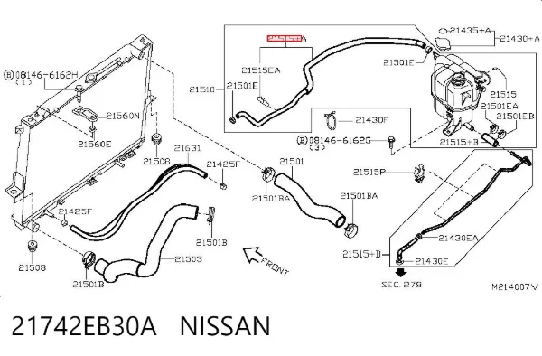 Mangueira (cano derivado) do sistema de esfriamento 21742EB30A Nissan/Infiniti